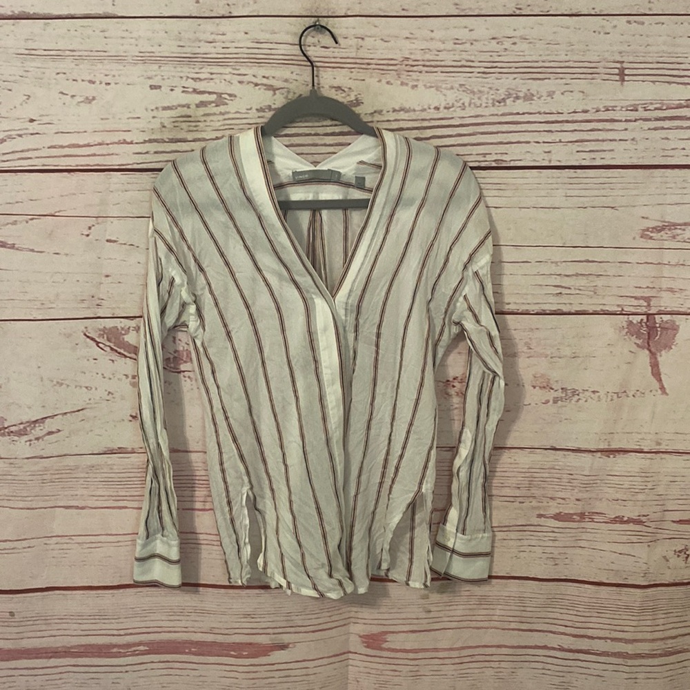 Vince button front striped top